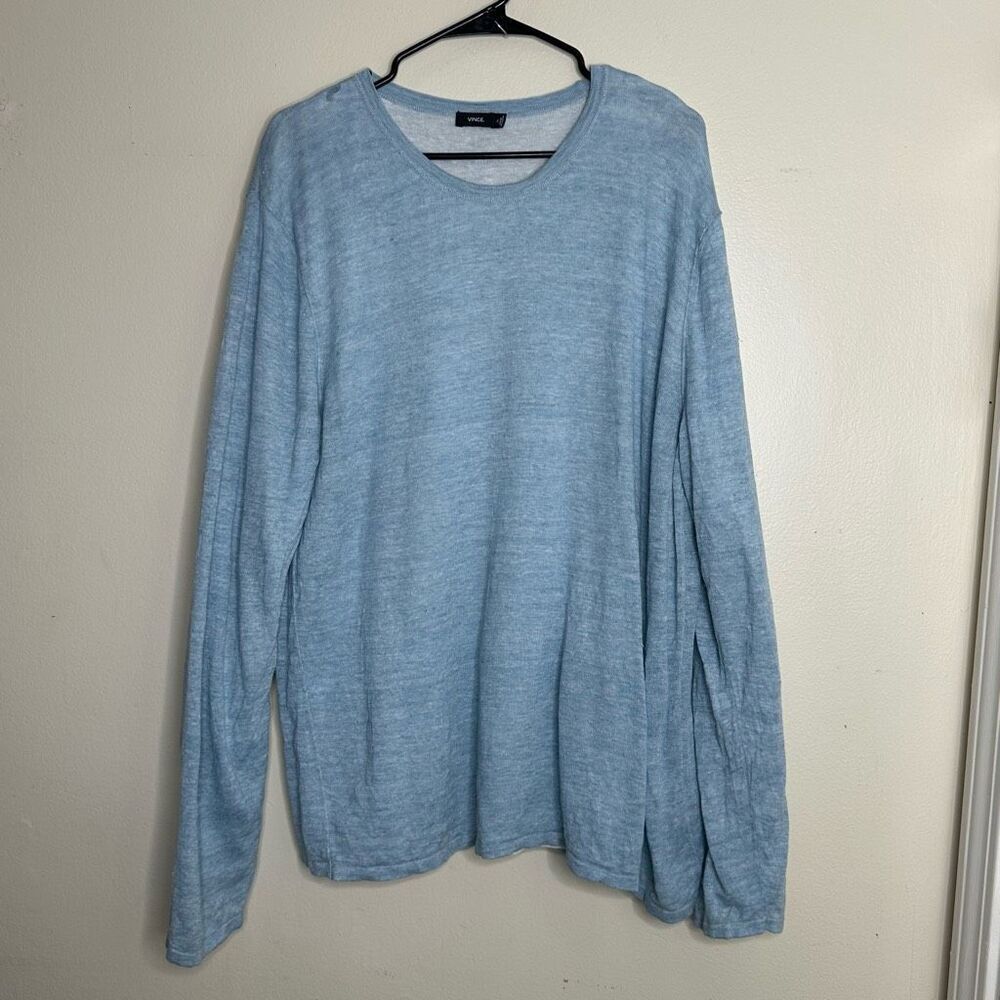 Vince Mens 100% Linen Sweater‎ Shirt Crewneck Lined Blue size XL